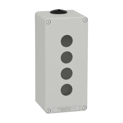 Schneider Electric Leergehäuse XAPD3504 | Aufbaugehäuse 4x 22,5mm Drucktaster | Metall Zink | IP65/IP67 | grau