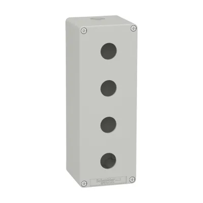 Schneider Electric Leergehäuse XAPD4504 | Aufbaugehäuse Metall für 4x 22,5mm Taster | IP65/IP67 | 80x220x77mm | grau