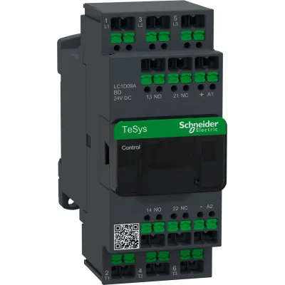Schneider Electric Leistungsschütz LC1D09ABD | 3-polig 9A 4kW AC-3 | Spule 24V DC | 1S+1Ö Hilfskontakte | SnapIN | TeSys