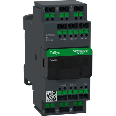 Schneider Electric Leistungsschütz LC1D12ABL | 3-polig | 12A | 5,5kW | AC-3 400V | Spule 24V DC | 1S+1Ö | SnapIN