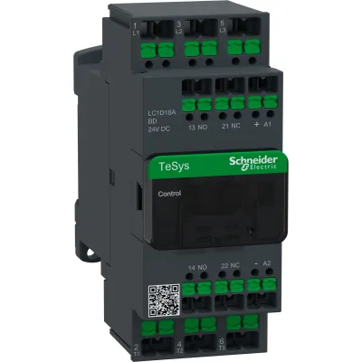 Schneider Electric Leistungsschütz LC1D18ABD | 3-polig 18A 7,5kW 400V AC-3 | Spule 24V DC | 1S+1Ö | TeSys DECA