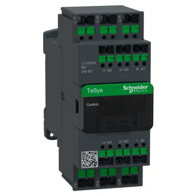 Schneider Electric Leistungsschütz LC1D25ABD 3-polig 25A 11kW AC-3 400V Spule 24V DC | 1S+1Ö | SnapIN | TeSys DECA