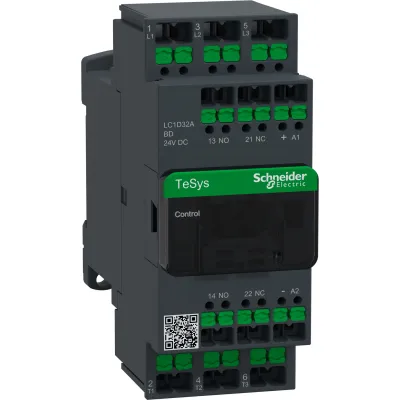 Schneider Electric Leistungsschütz LC1D32ABD | 3-polig 32A | 15kW AC-3 | Spule 24V DC | 1S+1Ö | TeSys DECA