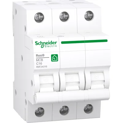 Schneider Electric Leitungsschutzschalter | Resi9 | 3-polig | 16A | C-Charakteristik | 400V | 6kA | IP20 | Weiß