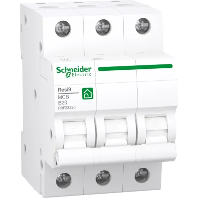 Schneider Electric Leitungsschutzschalter R9F23320 Resi9 | 3-polig | B | 20A | 400V | 6kA | AC | IP20 | 3TE | Weiß