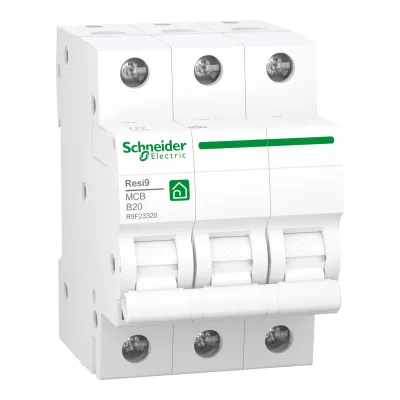 Schneider Electric Leitungsschutzschalter R9F23320 Resi9 | 3-polig | B | 20A | 400V | 6kA | AC | IP20 | 3TE | Weiß