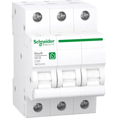 Schneider Electric Leitungsschutzschalter R9F24320 Resi9 | 3-polig 20A C | 400V AC | 6kA | 3TE | IP20 | weiß