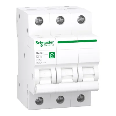 Schneider Electric Leitungsschutzschalter R9F24320 Resi9 | 3-polig 20A C | 400V AC | 6kA | 3TE | IP20 | weiß