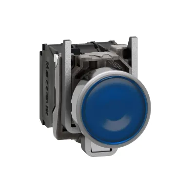 Schneider Electric Leuchtdrucktaster XB4BW36B5 | 22,5mm Metall | blau | IP66 | beleuchtet | flach | 1NO 1NC | 24V