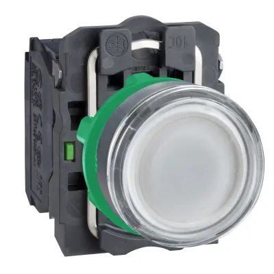 Schneider Electric Leuchtdrucktaster XB5AW31M5 | Drucktaster 22,5mm | LED 230V | 1S/1Ö | flach | IP66 | weiß