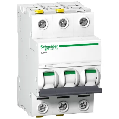 Schneider Electric Leitungsschutzschalter A9F04363 | IC60N | 3-polig | 63A | C | 400V | 6kA | Acti 9 | IP20 | weiß