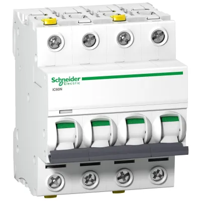 Schneider Electric Leitungsschutzschalter A9F04440 | iC60N | 4-polig | 40A C-Charakteristik | 400V | 6kA | AC/ DC | IP20