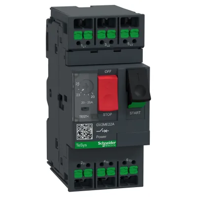 Schneider Electric Motorschutzschalter GV2ME22A | 3-polig | 20-25A | 11kW | 230-690V | thermomagnetisch | SnapIN Klemme