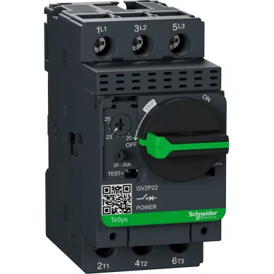 Schneider Electric Motorschutzschalter GV2P22 | 3-polig | 20-25A | 690V | IP20 | Drehknopf | Schraubanschluss