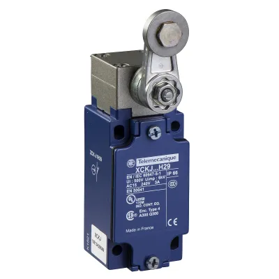 Schneider Electric Positionsschalter XCKJ10513D | Rollenhebel Metall | IP66 | M12 Steckanschluss | 1Ö+1S | Blau