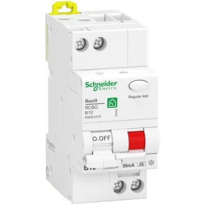 Schneider Electric FI/LS-Schalter | Resi9 R9D01610 | RCBO 1P+N | 10A B | 30mA Typ A | 230V | 6kA | IP20 | weiß