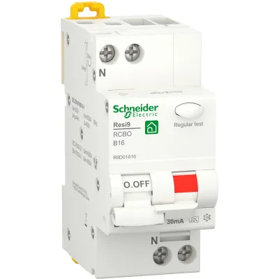 Schneider Electric FI/LS-Schalter R9D01616 | 1-polig+N | 16A B-Charakteristik | 30mA Typ A | 6kA | 230V | IP20 | weiß