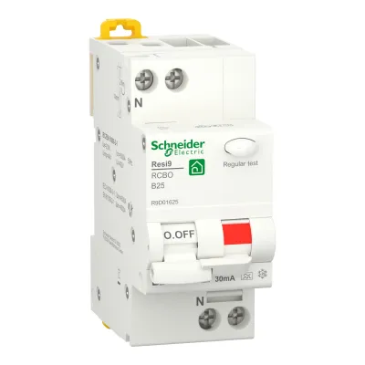Schneider Electric FI/LS-Schalter Resi9 R9D01625 | 1P+N | 25A | 30mA Typ A | B-Char. | 230V | 6kA | 2TE | IP20 | weiß
