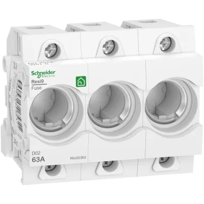Schneider Electric Neozed Sicherungssockel R9J02363 | D02 | 3-polig | 63A | 400V | DIN-Schiene | Kunststoff