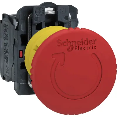 Schneider Electric Not-Aus-Taster XB5AS8442 | Harmony XB5 | Drehentriegelung | 22,5mm | Pilzkopf | IP66 | 1Ö | Rot