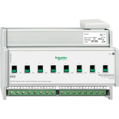 Schneider Electric Schaltaktor MTN647895 | KNX REG 8-fach | 8x230V 16A | Handbetätigung Stromerkennung | 8TE | grau