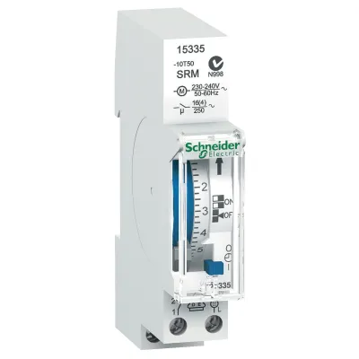 Schneider Electric Zeitschaltuhr mechanisch 15335 | 1-Kanal | 24h | DIN-Schiene | 230V AC | Quarzgesteuert | IP20 | Weiß
