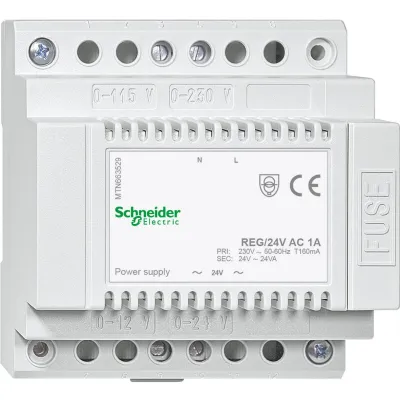 Schneider Electric Spannungsversorgung REG MTN663529 | Netzteil 24 V AC 1A | 24W | für Hutschiene | lichtgrau