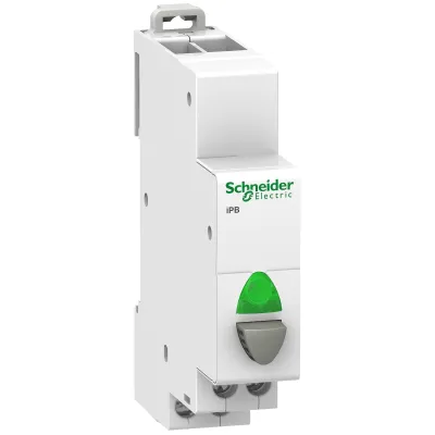 Schneider Electric Drucktaster A9E18036 | Acti 9 iPB | 1 Schließer | LED-Signallampe grün | 20A 230V AC | grau