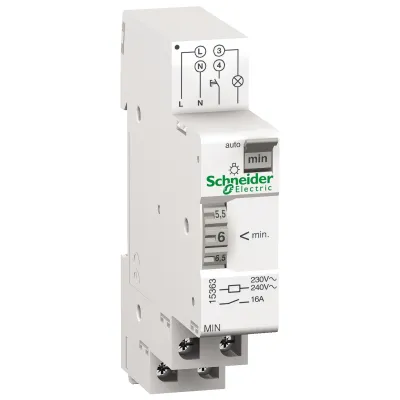 Schneider Electric Treppenlichtautomat MIN 15363 | 230V | mechanisch | 1-7 Min. Zeitschalter | DIN-Schiene | 16A | weiß