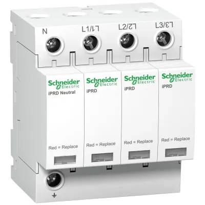 Schneider Electric Überspannungsableiter A9L40601 | Typ 2 | 3-polig+N | 40kA | 350V AC | Fernmeldekontakt | Hutschiene