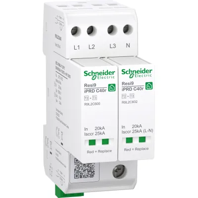 Schneider Electric Überspannungsableiter R9L2C640 | Typ 2+3 | 230V | 40kA | Hutschiene | IP20 | Fernmeldekontakt