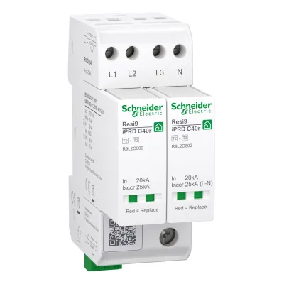 Schneider Electric Überspannungsableiter R9L2C640 | Typ 2+3 | 230V | 40kA | Hutschiene | IP20 | Fernmeldekontakt
