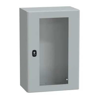 Schneider Electric Wandschrank NSYS3D6425T | Stahl Wandgehäuse | 600x400x250 mm | Sichttür | IP66 IK08 | RAL 7035 grau