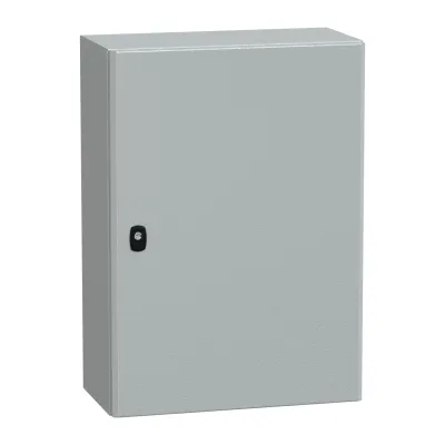 Schneider Electric Wandschrank NSYS3D7525P | Stahl Wandgehäuse IP66 | 700x500x250 mm | RAL 7035 Grau | mit Montageplatte