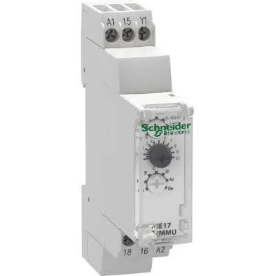 Schneider Electric Zeitrelais RE17RMMU | Multifunktions-Zeitrelais | 10 Funktionen | 24VDC/24–240VAC | 8A | Hutschiene