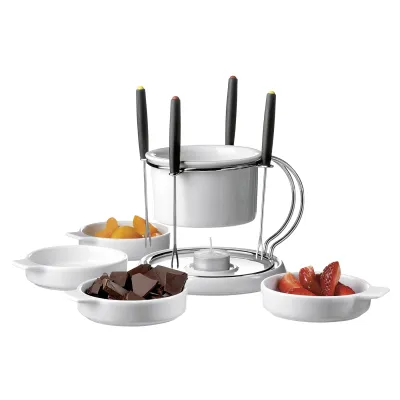Domestic by Mäser Schokoladenfondue-Set 11-teilig | für 4 Personen | Porzellan | mit Rechaud & Schälchen | Weiß