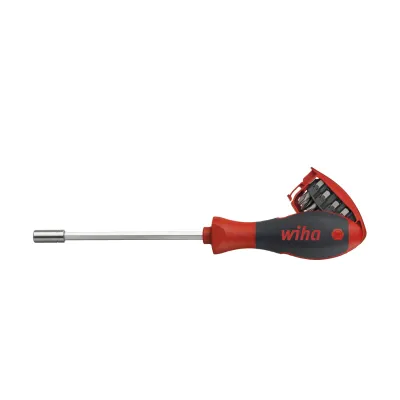 Wiha Bit-Schraubendreher SB38090101 | 1/4 Zoll | mit Bit-Magazin | 8 Bits | magnetisch | Schwarz/Rot