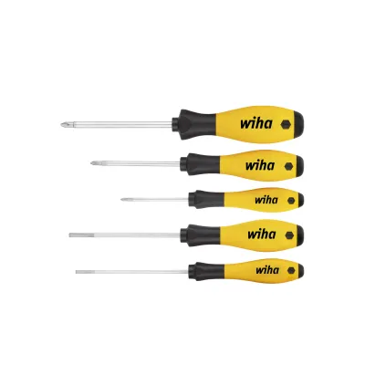 Wiha Schraubendreher-Set SoftFinish 302SF ESD HK501 | 5-teilig | ESD-sicher IEC 61340-5-1 | ergonomisch | gelb/schwarz