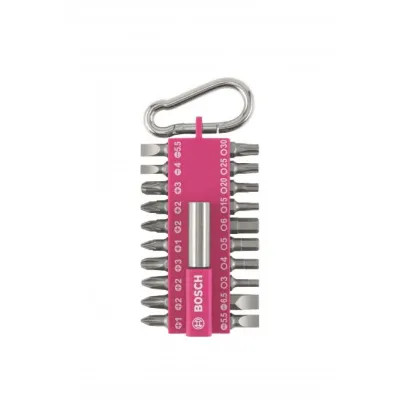 Bosch Schrauberbit-Set 2607002821 | 21-tlg. | Magnethalter | PH/PZ/TX/Schlitz/Innensechskant | Snap-hook | pink