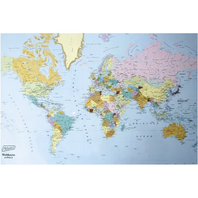 MÜBOPLAST Schreibunterlage Weltkarte 10005206 | 42x66 cm | politisch | Pappe & Folie | rutschfest | schwarz