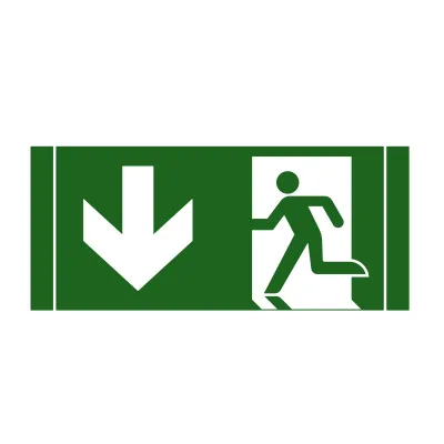 Schuch Licht Piktogramm Aufkleber 121/35 | Notausgang unten | Rettungsweg | selbstklebend | grün/transparent