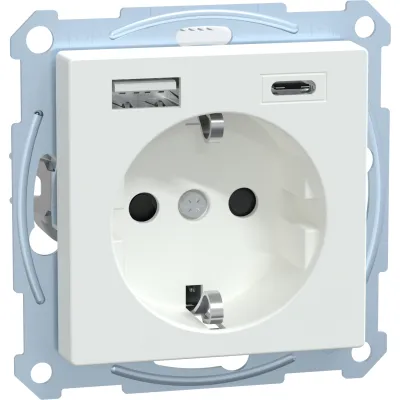Merten Schuko Steckdose MEG2367-0325 | USB Typ A+C Ladegerät 3A | Unterputz | glänzend | Kunststoff | weiß RAL 9016