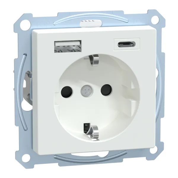 Merten Schuko Steckdose MEG2367-0325 | USB Typ A+C Ladegerät 3A | Unterputz | glänzend | Kunststoff | weiß RAL 9016
