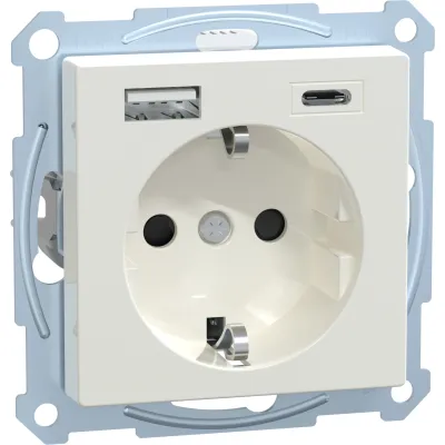 Merten Schuko Steckdose MEG2367-0319 | USB A+C Ladegerät 3A | Unterputz | Thermoplast glänzend | Polarweiß