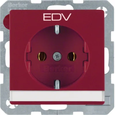 Berker Steckdose SCHUKO 47506015 | EDV Aufdruck | Beschriftungsfeld | Unterputz | 16A 250V | Kunststoff Duroplast | rot