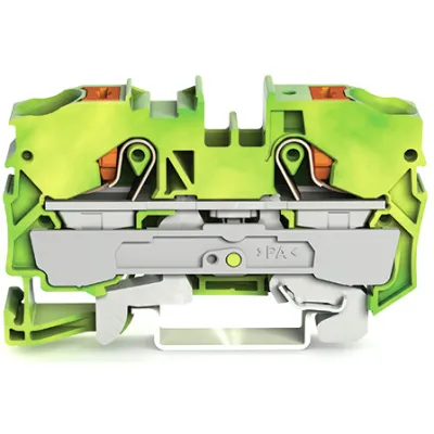 WAGO Schutzleiter-Reihenklemme 2210-1207 | 2-Leiter 10 mm² | Push-in CAGE CLAMP | Hutschiene TH35 | grün-gelb