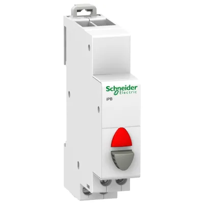 Schneider Electric Drucktaster A9E18039 | Acti9 iPB | 1 Öffner | LED Signallampe | 12-48V AC/DC | 20A | Grau/Rot | IP20