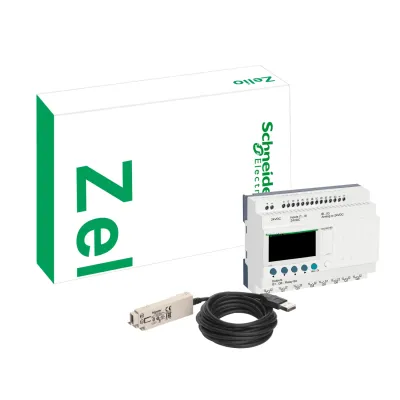 Schneider Electric Starterkit Zelio Logic SR3PACKFU | Logikmodul 10 E/A | 100-240V AC | mit Software & Programmierkabel