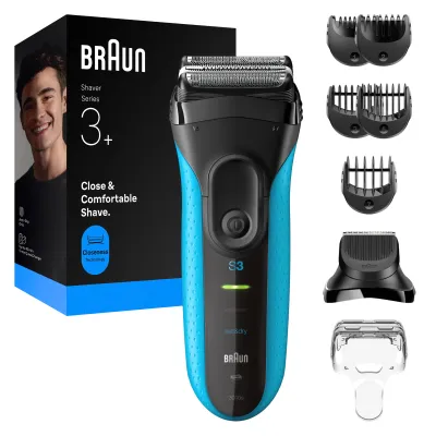 Braun Rasierer Series 3 3010BT 735483 | Elektrorasierer Herren | Wet&Dry | Barttrimmer | 6 Aufsätze | Schwarz/Blau