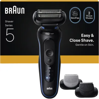 Braun Rasierer Series 5 52-B1650s | Akku-Nass-/Trockenrasierer Herren | 50 Min Laufzeit | schwarz/blau